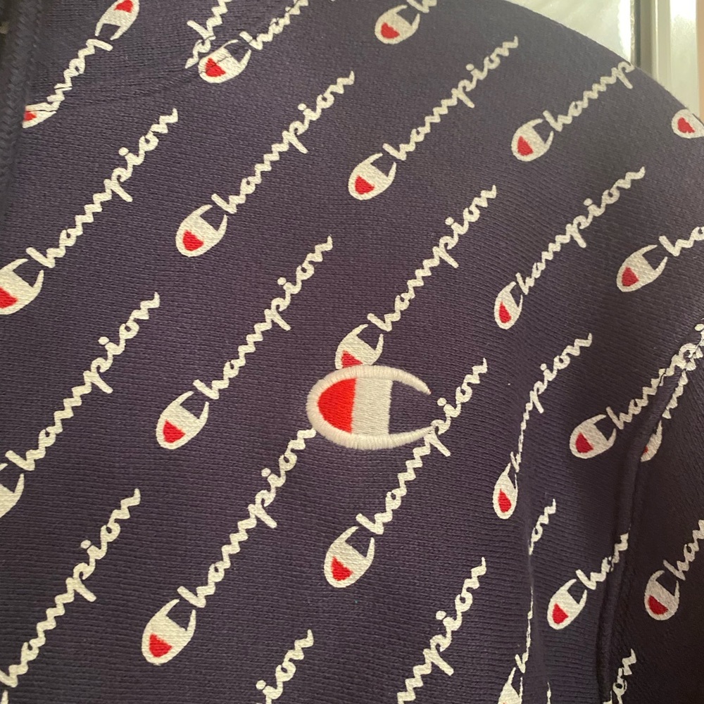 Champion Navy Blue Cropped Hoodie Sz Xs Diagonal … - image 8